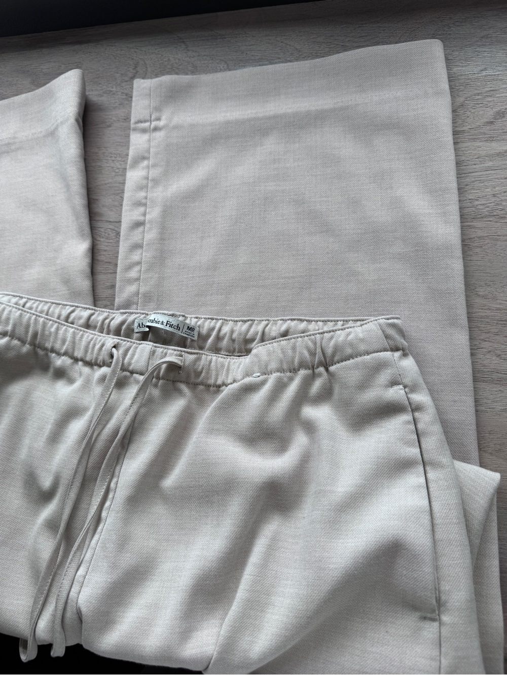 Abercrombie & Fitch Cream Casual Drawstring Linen Trousers Wide Leg